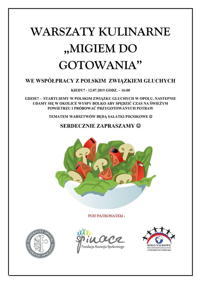 Ogłoszenie dotyczące tematyki oraz terminu warsztatów kulinarnych w PZG Opole.